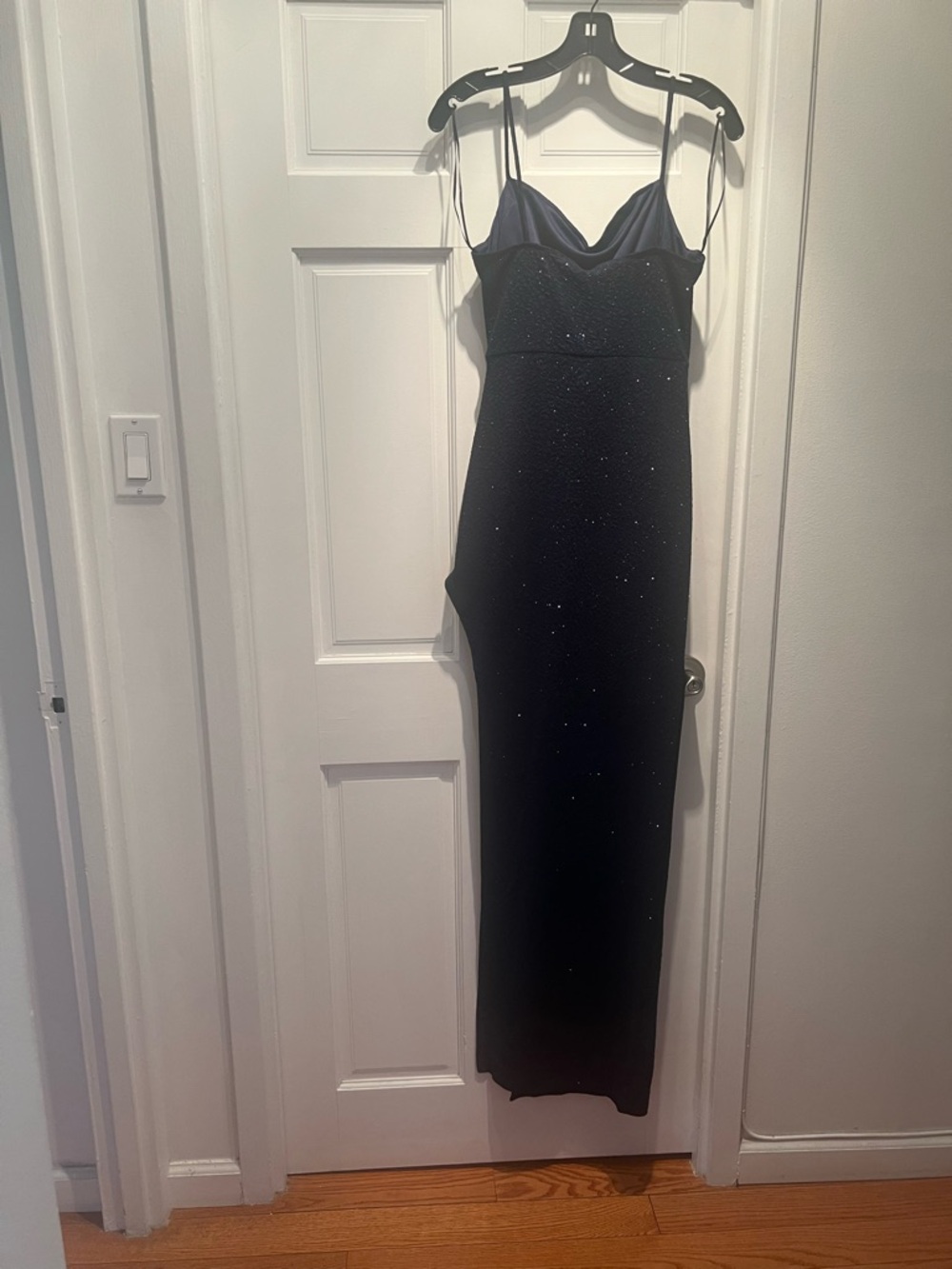 Elegant Navy Blue Sequin Cowl Neck Slip Dress